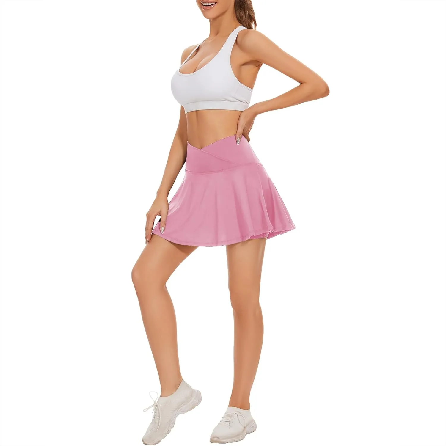 bpbtti Women's 1 or 2 Pack Crossover Tennis Skirt with Pockets High Waisted Pleated Golf Skorts Built-in Shorts for 2025
