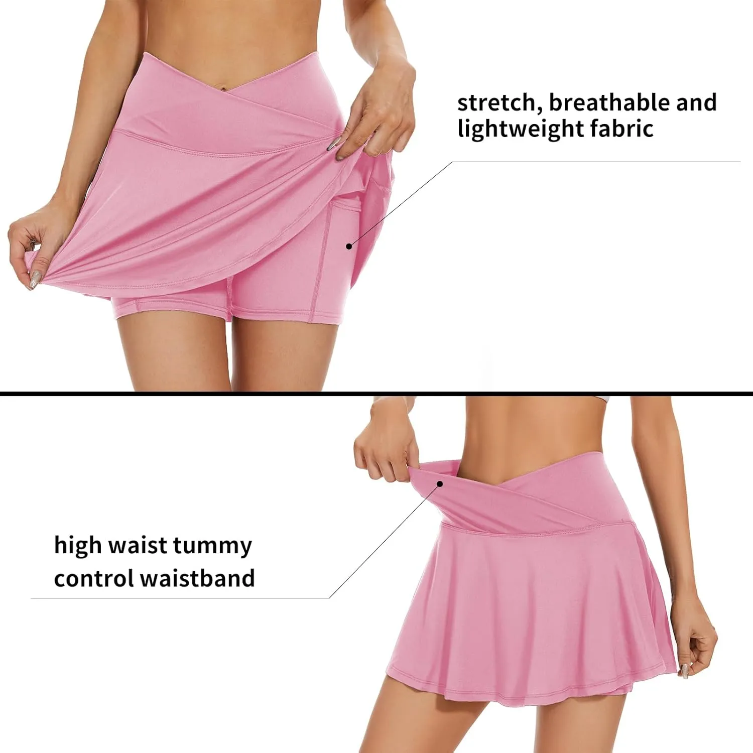 bpbtti Women's 1 or 2 Pack Crossover Tennis Skirt with Pockets High Waisted Pleated Golf Skorts Built-in Shorts for 2025