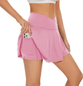 bpbtti Women's 1 or 2 Pack Crossover Tennis Skirt with Pockets High Waisted Pleated Golf Skorts Built-in Shorts for 2025