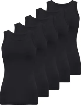 BQTQ 5 Pack Womens Crewneck Tank Tops High Neck Tank Tops Sleeveless Slim Fit Basic Tanks Top Ladies Undershirts