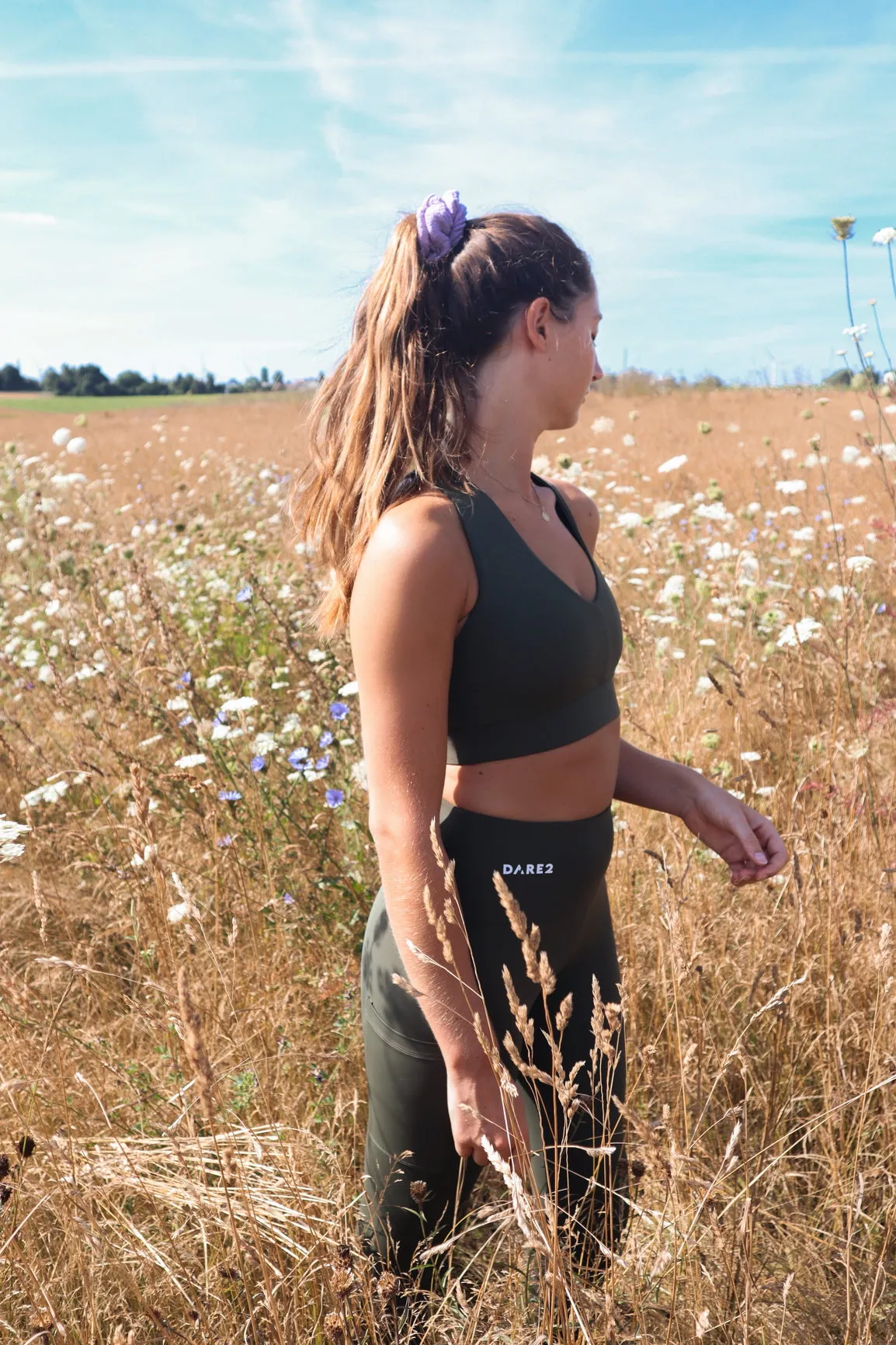 Deep Olive Green Cross-Back Sports Bra