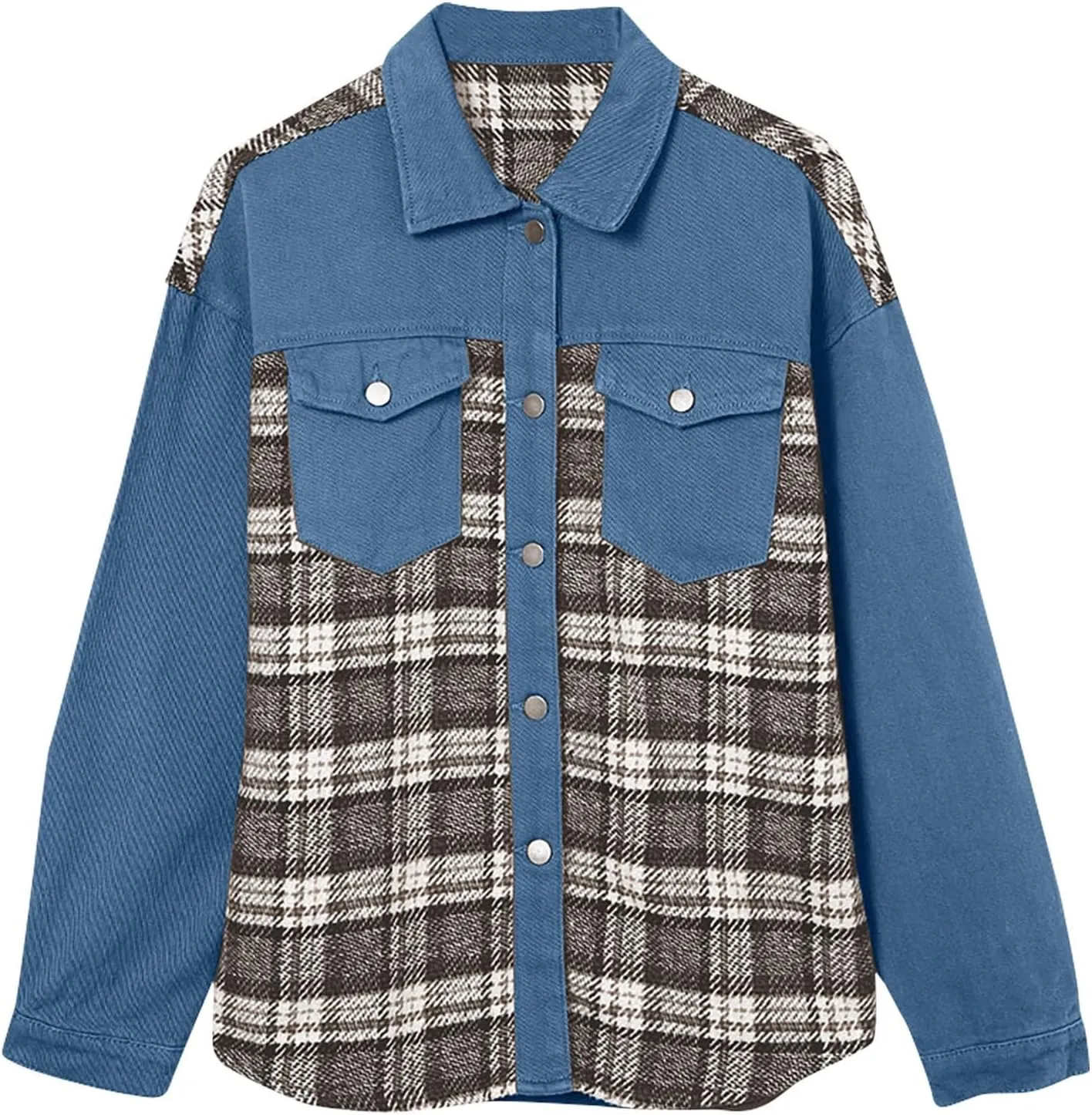 Denim Jackets for Women Casual Fall Fashion 2024 Plaid Shacket Long Sleeve Button Down Shirts Jackets Fall Outfits