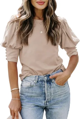 DOROSE Women's Casual Tops Puff Sleeve Loose Blouses T Shirts