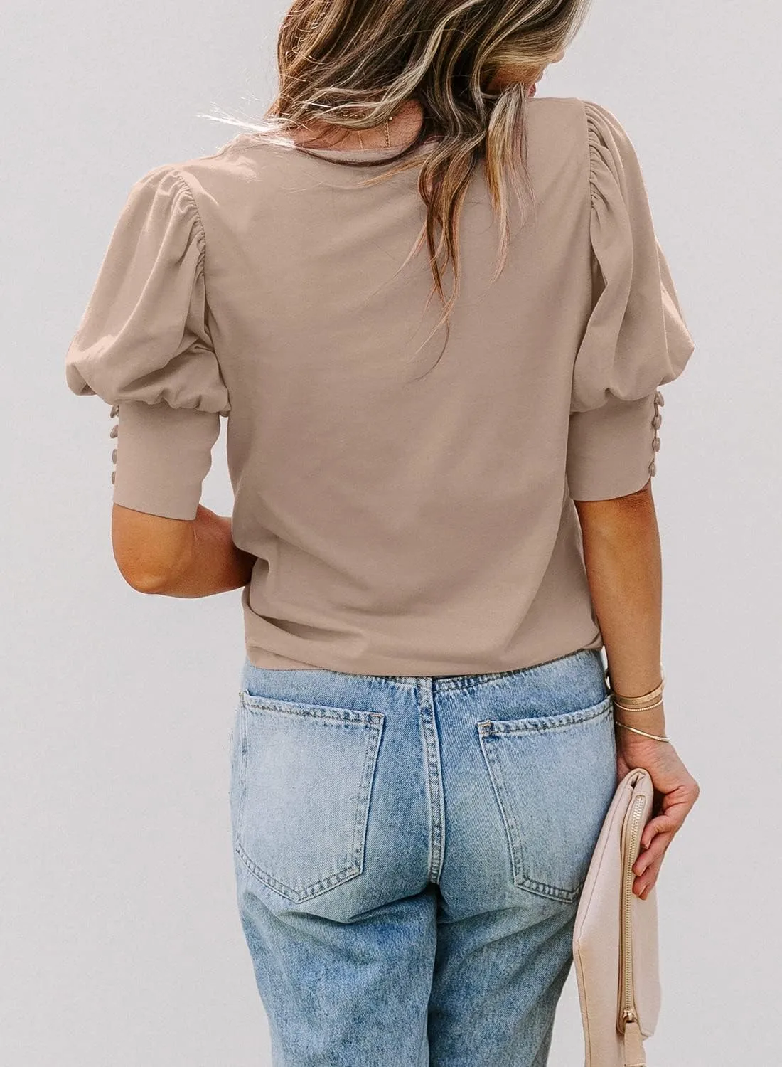 DOROSE Women's Casual Tops Puff Sleeve Loose Blouses T Shirts
