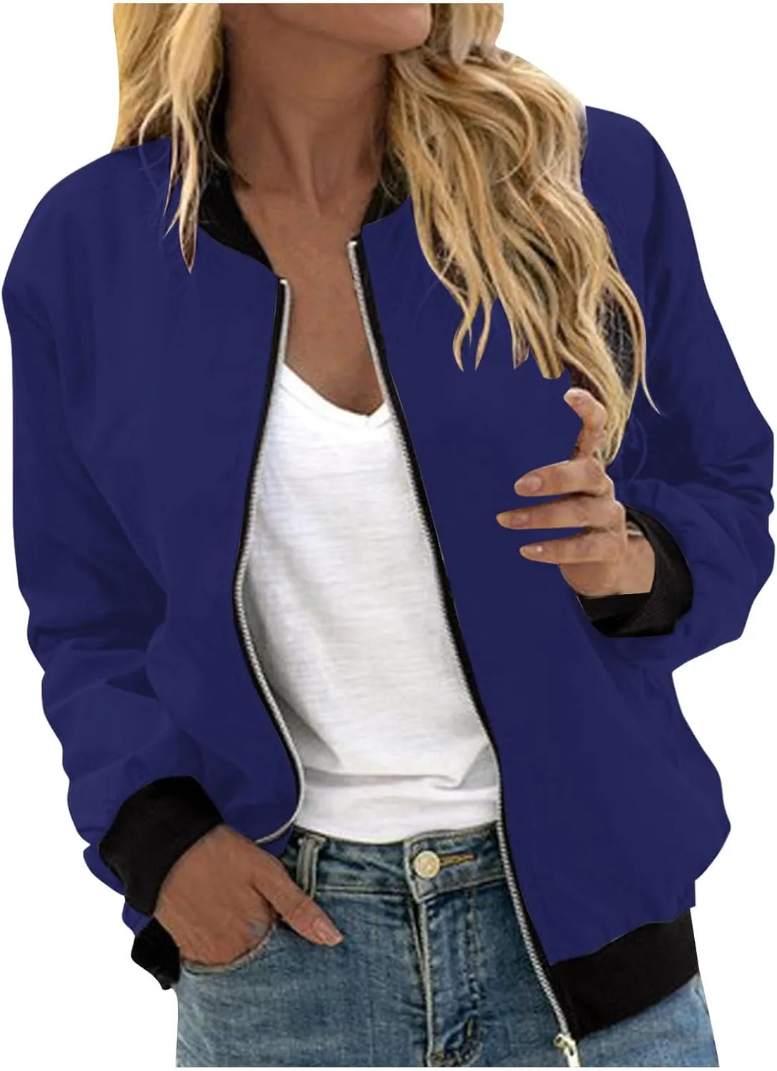 Firzero Womens Jackets Dressy Casual Bomber Jackets Casual Zip Up Fall Coat Long Sleeve Windbreaker Lightweight Fall Jackets