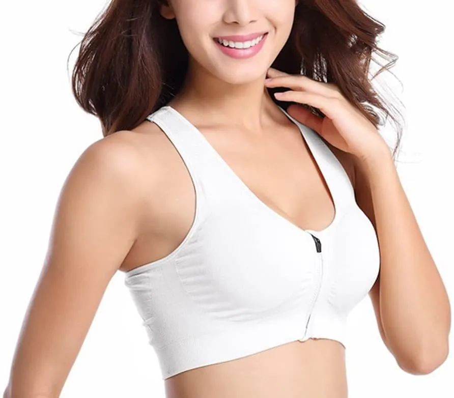 Hiking Gril Women's Zip Front Sports Bra Wireless Post-Surgery Yoga Bras
