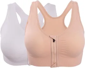 Hiking Gril Women's Zip Front Sports Bra Wireless Post-Surgery Yoga Bras