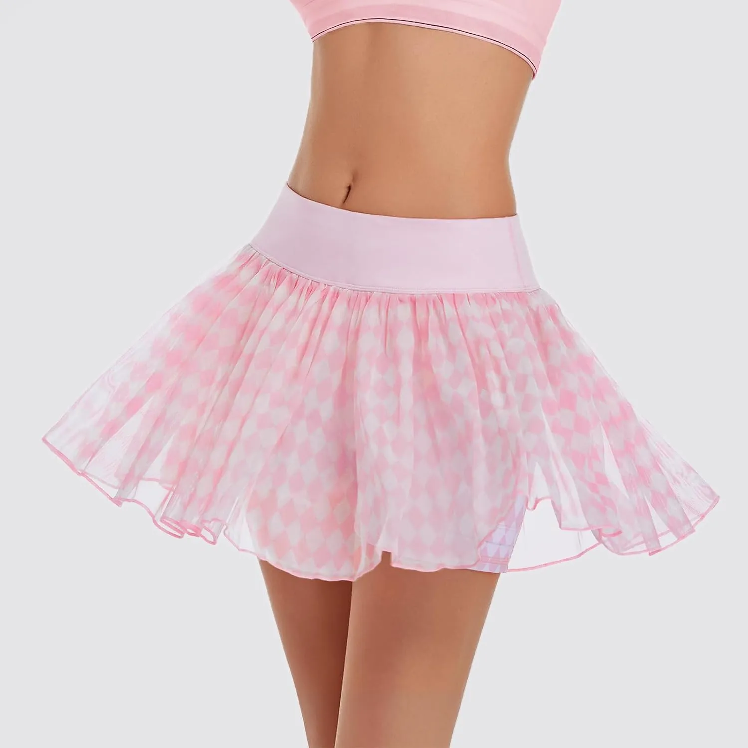 Ibeauti Womens Mini Flowy Skort High Waisted Pleated Tennis Golf Skirts Mesh Ruffler Athletic Skirt with Shorts Pockets