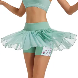 Ibeauti Womens Mini Flowy Skort High Waisted Pleated Tennis Golf Skirts Mesh Ruffler Athletic Skirt with Shorts Pockets