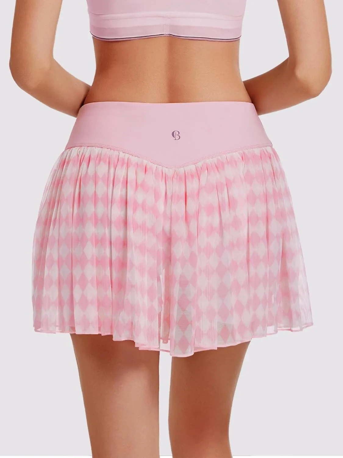 Ibeauti Womens Mini Flowy Skort High Waisted Pleated Tennis Golf Skirts Mesh Ruffler Athletic Skirt with Shorts Pockets