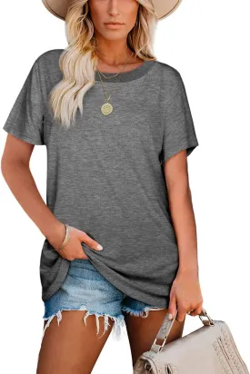 Jescakoo Womens Tops Summer Short Sleeve Ribbed Trim Crewneck T Shirts Fashion Basic Tee