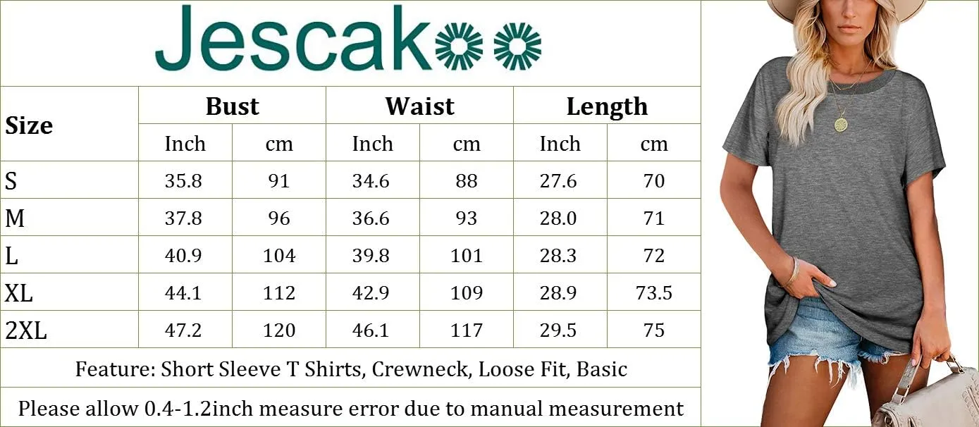 Jescakoo Womens Tops Summer Short Sleeve Ribbed Trim Crewneck T Shirts Fashion Basic Tee