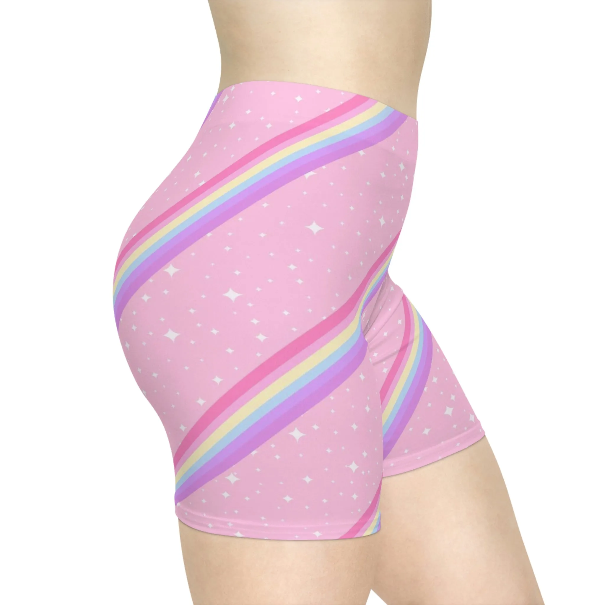 Kawaii Sparkle Cake Rainbow Beam Women's Biker Shorts