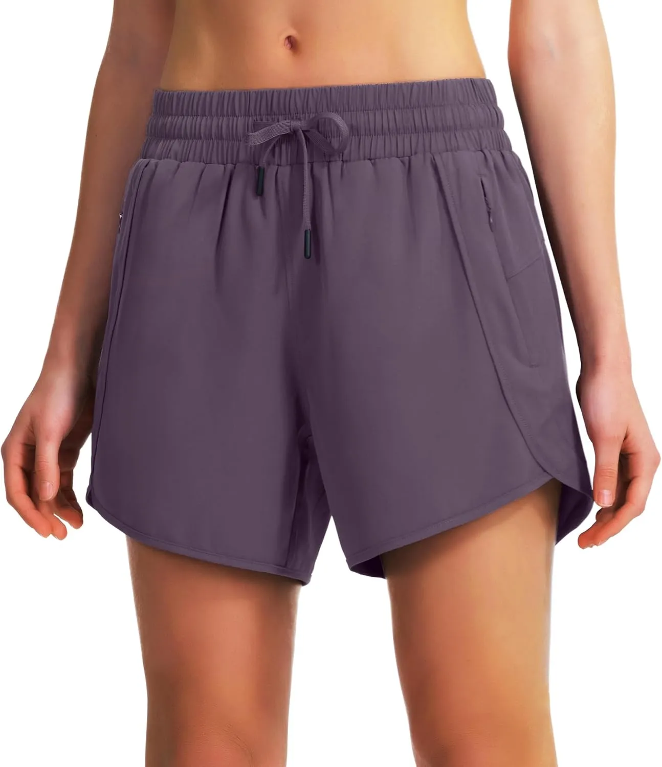 Ksmien Women's 5" Athletic Running Shorts Quick Dry Lightweight Workout Gym Shorts with Zipper Pockets UPF 50 