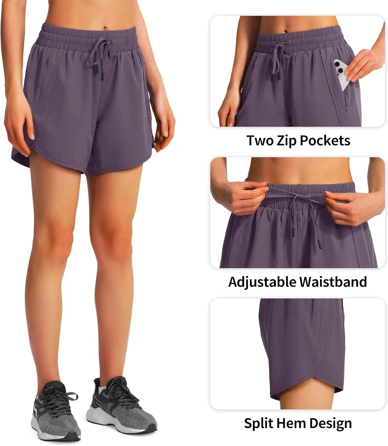 Ksmien Women's 5" Athletic Running Shorts Quick Dry Lightweight Workout Gym Shorts with Zipper Pockets UPF 50 