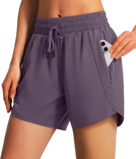 Ksmien Women's 5" Athletic Running Shorts Quick Dry Lightweight Workout Gym Shorts with Zipper Pockets UPF 50 