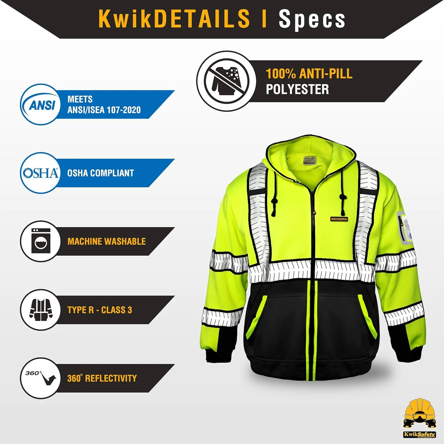 KwikSafety - Charlotte, NC - Men's Fleece Safety Hoodie | PPE Hi Vis Reflective Work Jackets