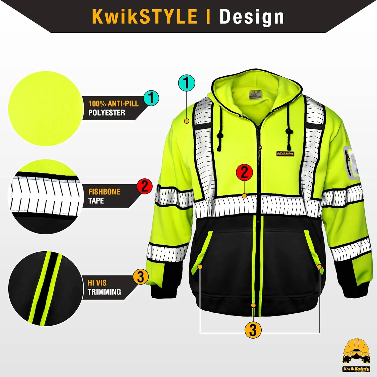 KwikSafety - Charlotte, NC - Men's Fleece Safety Hoodie | PPE Hi Vis Reflective Work Jackets