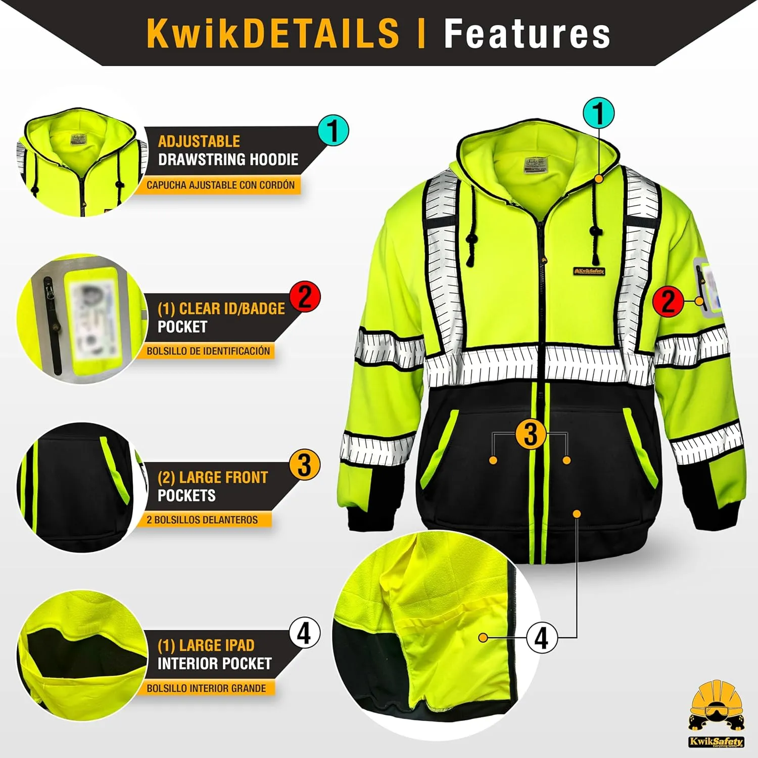 KwikSafety - Charlotte, NC - Men's Fleece Safety Hoodie | PPE Hi Vis Reflective Work Jackets