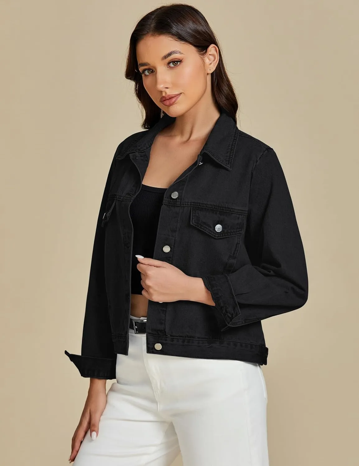 luvamia Denim Jackets for Women Trendy Casual Button Down Relaxed Fit Western Trucker Distressed Jean Jacket with Pocket
