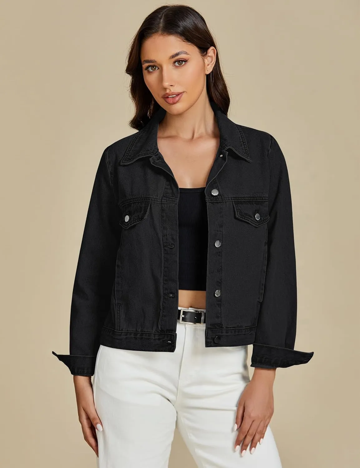 luvamia Denim Jackets for Women Trendy Casual Button Down Relaxed Fit Western Trucker Distressed Jean Jacket with Pocket