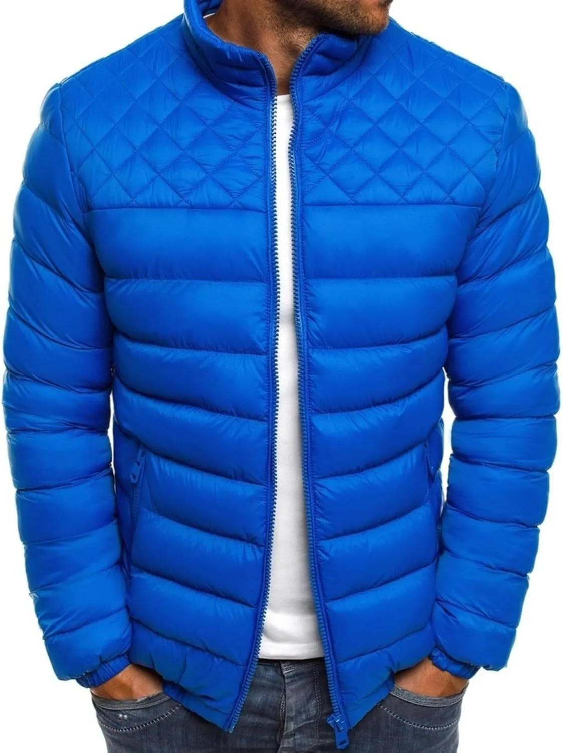 Maiyifu-GJ Men Flight Bomber Jackets Diamond Quilted Lightweight Varsity Jacket Full Zip Up Softshell Winter Warm Padded Coat