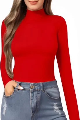 MANGOPOP Women's Mock Turtle Neck Slim Fit Half Elbow Short 3/4 Short Long Sleeve T Shirts Tight Tops Tee