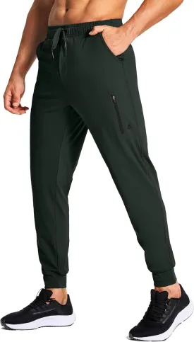 Men's Athletic Joggers Stretch Sweatpants with Zipper Pockets Running Workout Gym Track Golf Pants for Men