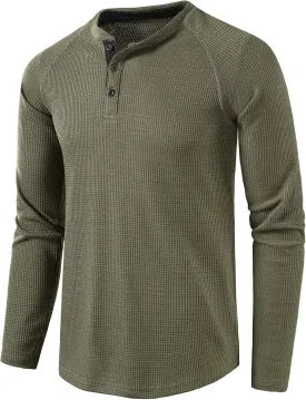 Men's Henley Shirts Fashion Long Sleeve Lightweight Button T Shirts