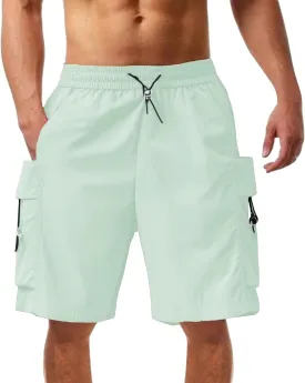 Mens Shorts Cargo Elastic Waist Lightweight Straight Leg Work Shorts Relaxed Fit Multi Pockets Travel Hiking Pants