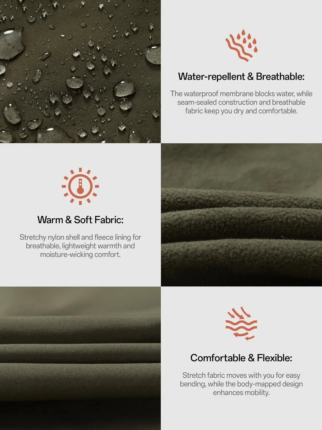 Men's Waterproof Softshell Fleece-Lined Cargo Pants for Snow, Skiing, Hiking, Outdoor Sports