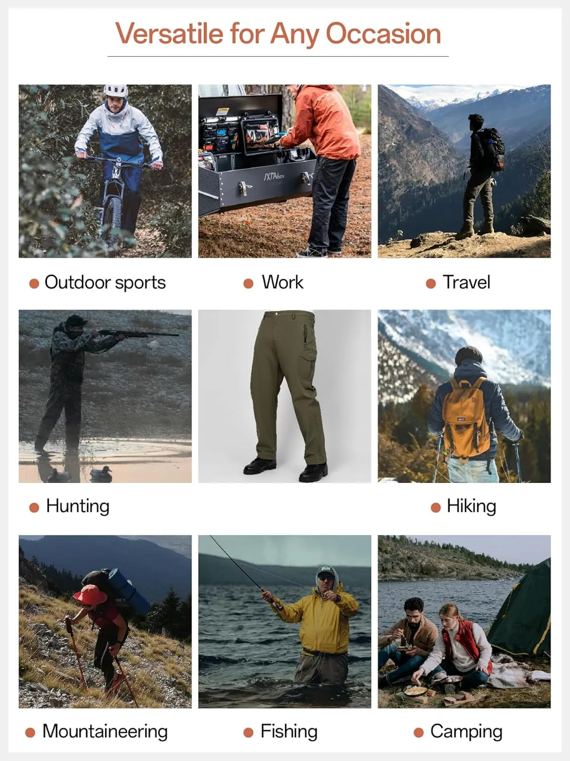 Men's Waterproof Softshell Fleece-Lined Cargo Pants for Snow, Skiing, Hiking, Outdoor Sports