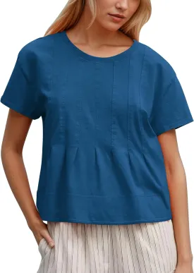 MISSACTIVER Womens Peplum Tops Short Sleeve Pleated T Shirts Babydoll Top Summer Flowy Tshirts Blouses