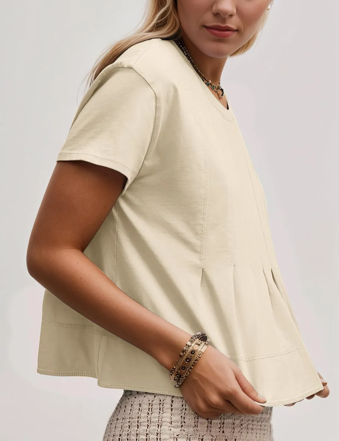 MISSACTIVER Womens Peplum Tops Short Sleeve Pleated T Shirts Babydoll Top Summer Flowy Tshirts Blouses