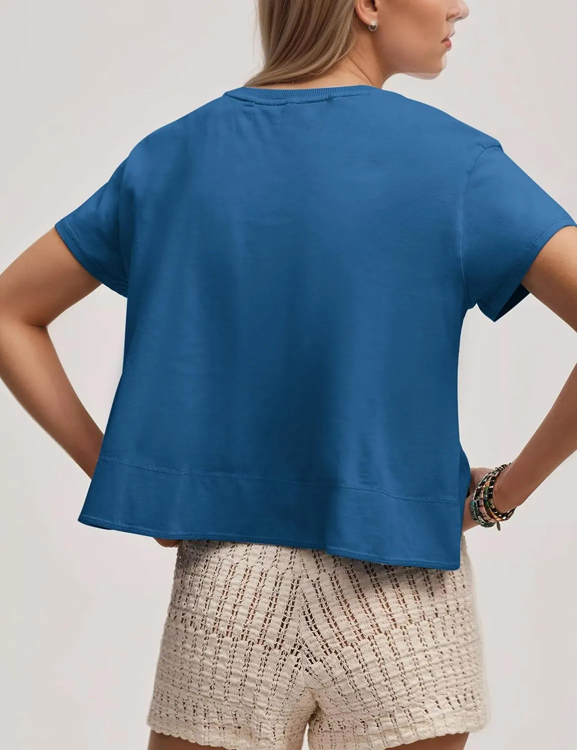 MISSACTIVER Womens Peplum Tops Short Sleeve Pleated T Shirts Babydoll Top Summer Flowy Tshirts Blouses