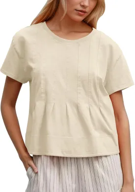 MISSACTIVER Womens Peplum Tops Short Sleeve Pleated T Shirts Babydoll Top Summer Flowy Tshirts Blouses