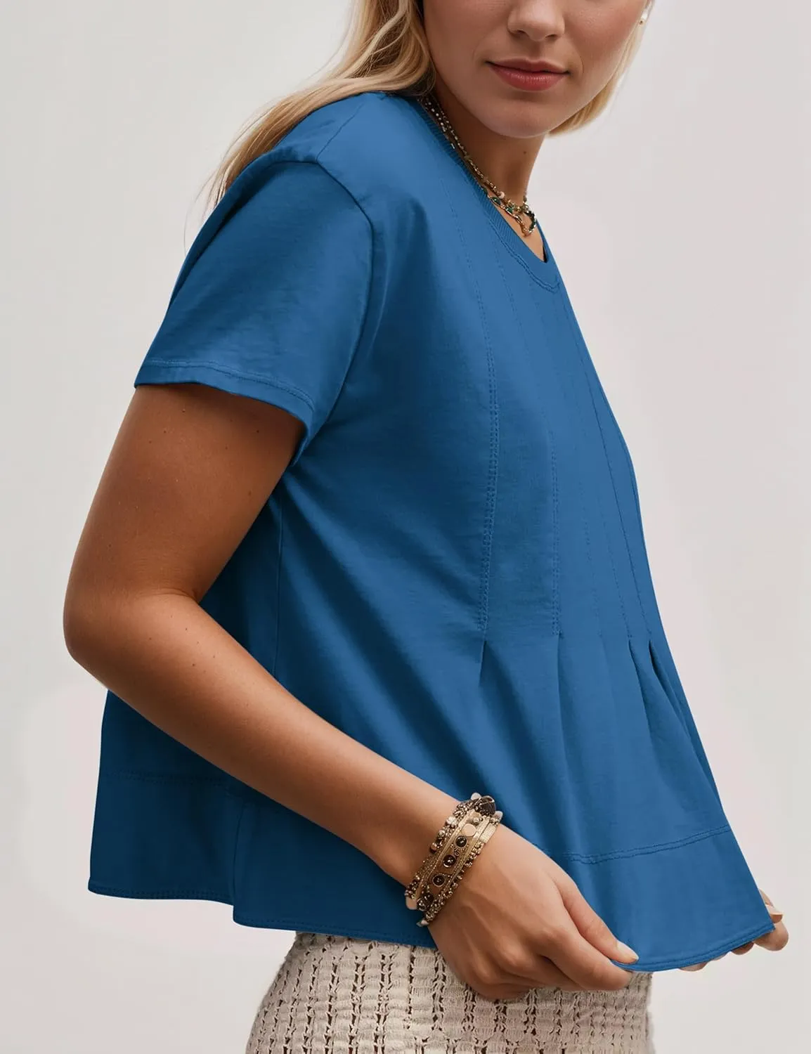 MISSACTIVER Womens Peplum Tops Short Sleeve Pleated T Shirts Babydoll Top Summer Flowy Tshirts Blouses