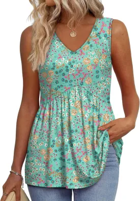 OFEEFAN Womens Tank Tops 2025 Flowy Peplum Tops for Women Dressy Sleeveless V Neck Babydoll Tank Tops