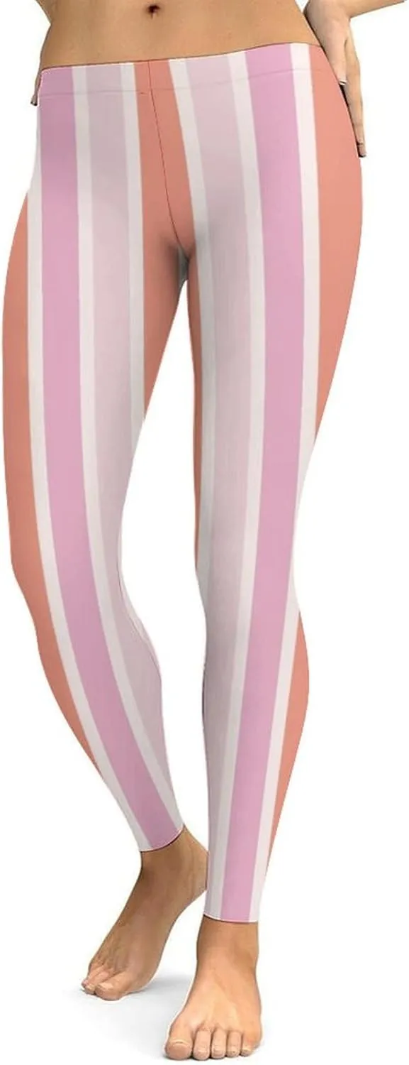 Pastel Colorful Stripes Leggings Workout Leggings for Women Tummy Control