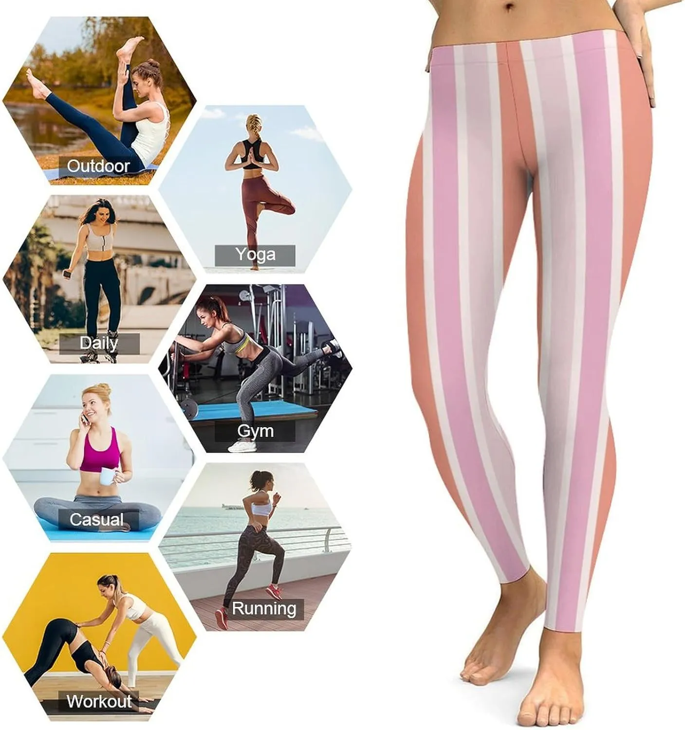 Pastel Colorful Stripes Leggings Workout Leggings for Women Tummy Control