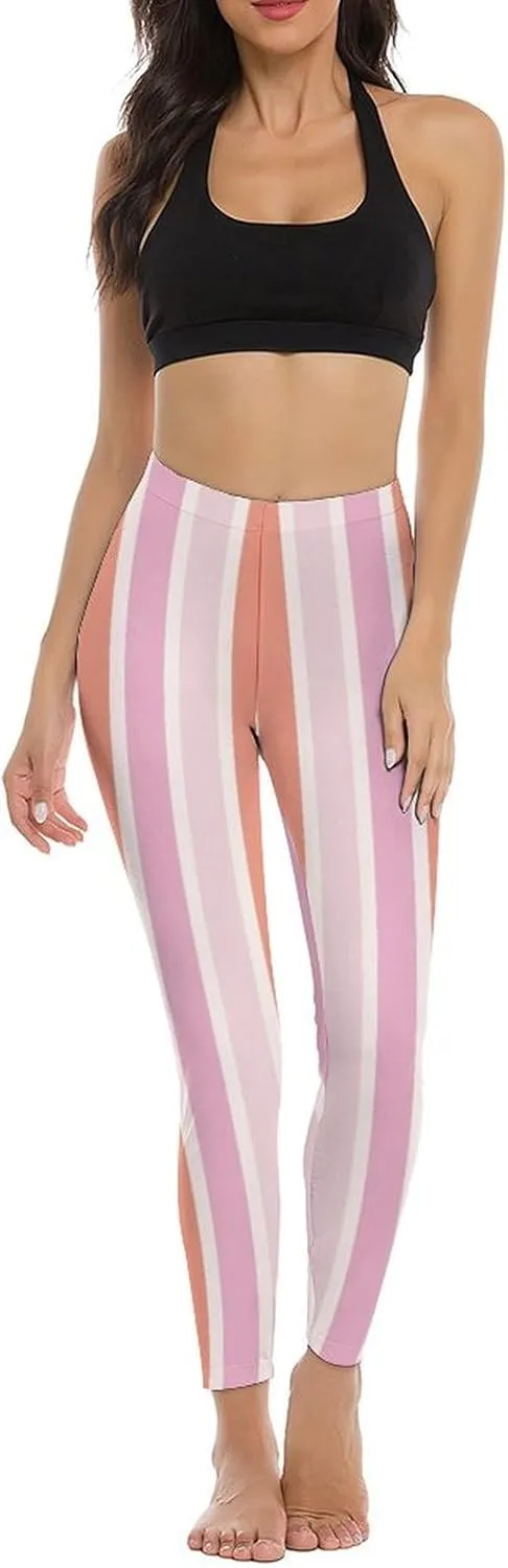 Pastel Colorful Stripes Leggings Workout Leggings for Women Tummy Control
