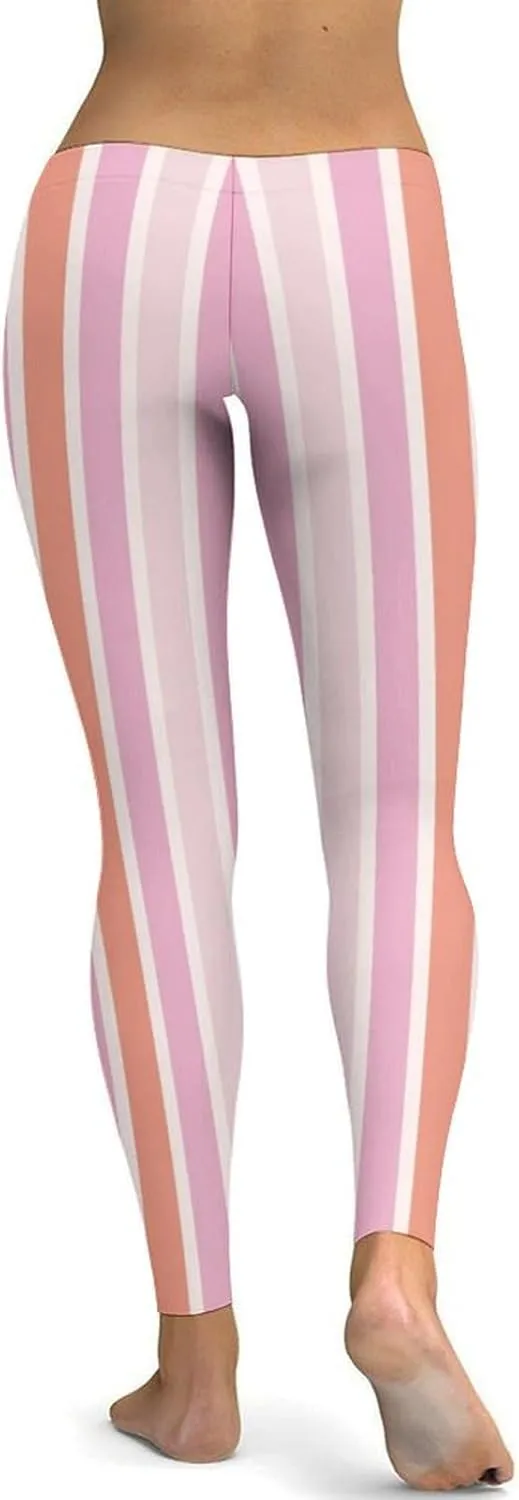 Pastel Colorful Stripes Leggings Workout Leggings for Women Tummy Control