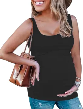 Peauty "Long Enough to Cover Hip Maternity Side Ruch Tank Tops/Basic Maternity Tops for Summer Casual Wear (S-3XL)