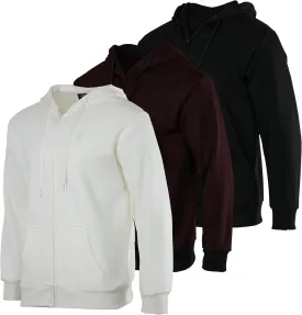 Real Essentials 3 Pack: Mens Fleece Long Sleeve Full Zip Hoodie - Athletic Sweatshirt Jacket (Available in Big & Tall)