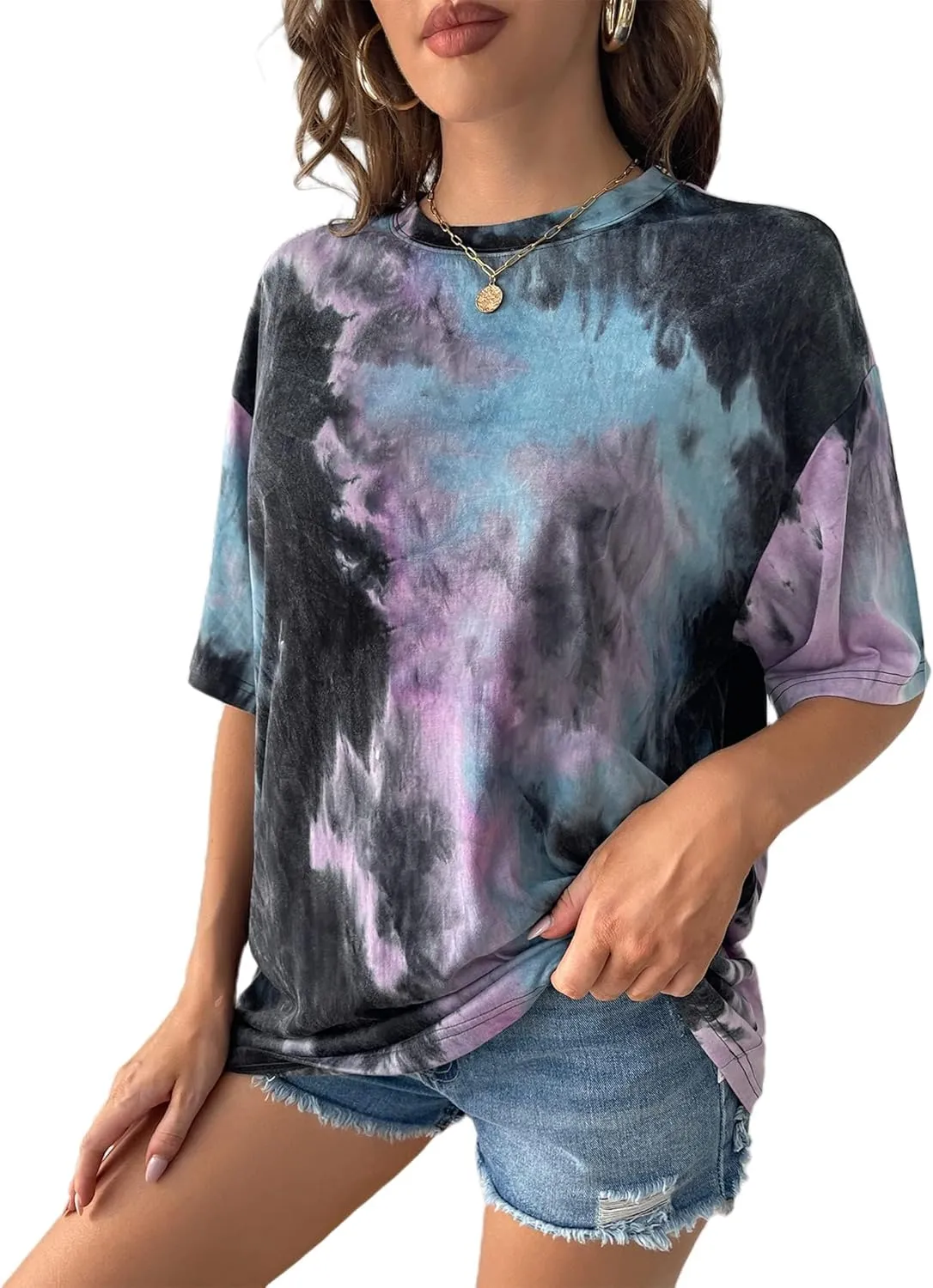 Remidoo Women's Casual Crewneck Short Sleeve Tie Dye Oversized T Shirt Graphic Tee Top