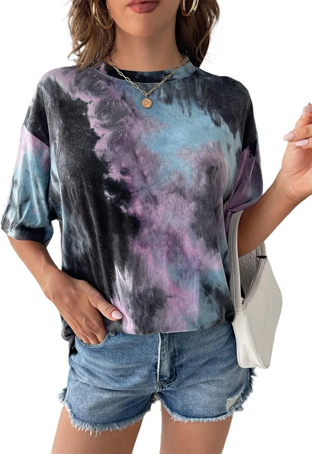 Remidoo Women's Casual Crewneck Short Sleeve Tie Dye Oversized T Shirt Graphic Tee Top