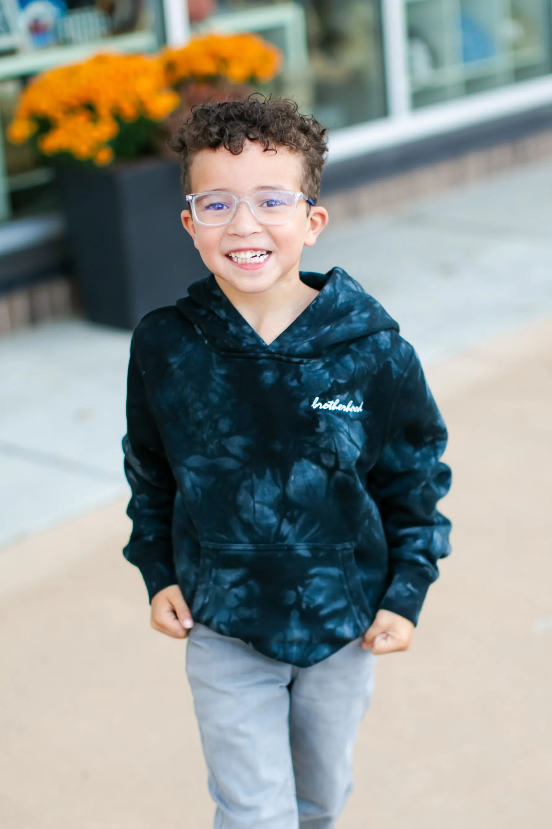 Roman & Leo - Boys BROTHERHOOD Tie Dyed Hoodie in Black/White (M 10-12)
