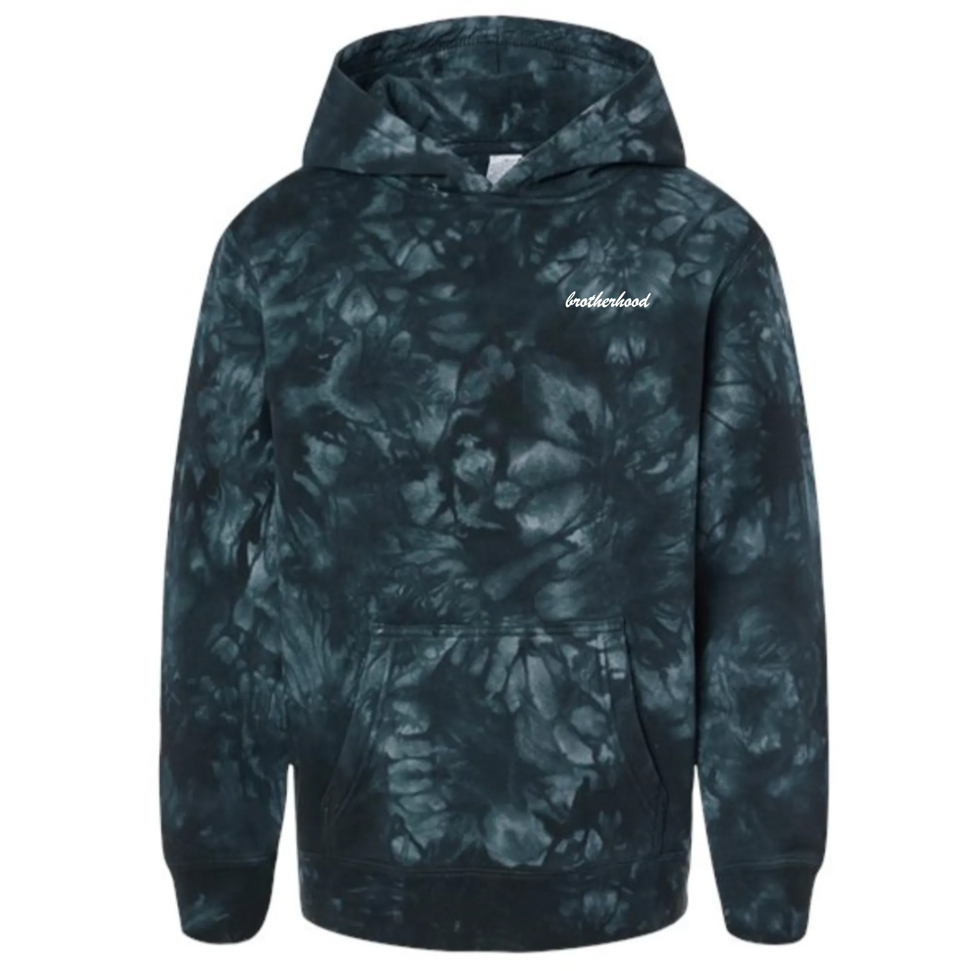 Roman & Leo - Boys BROTHERHOOD Tie Dyed Hoodie in Black/White (M 10-12)