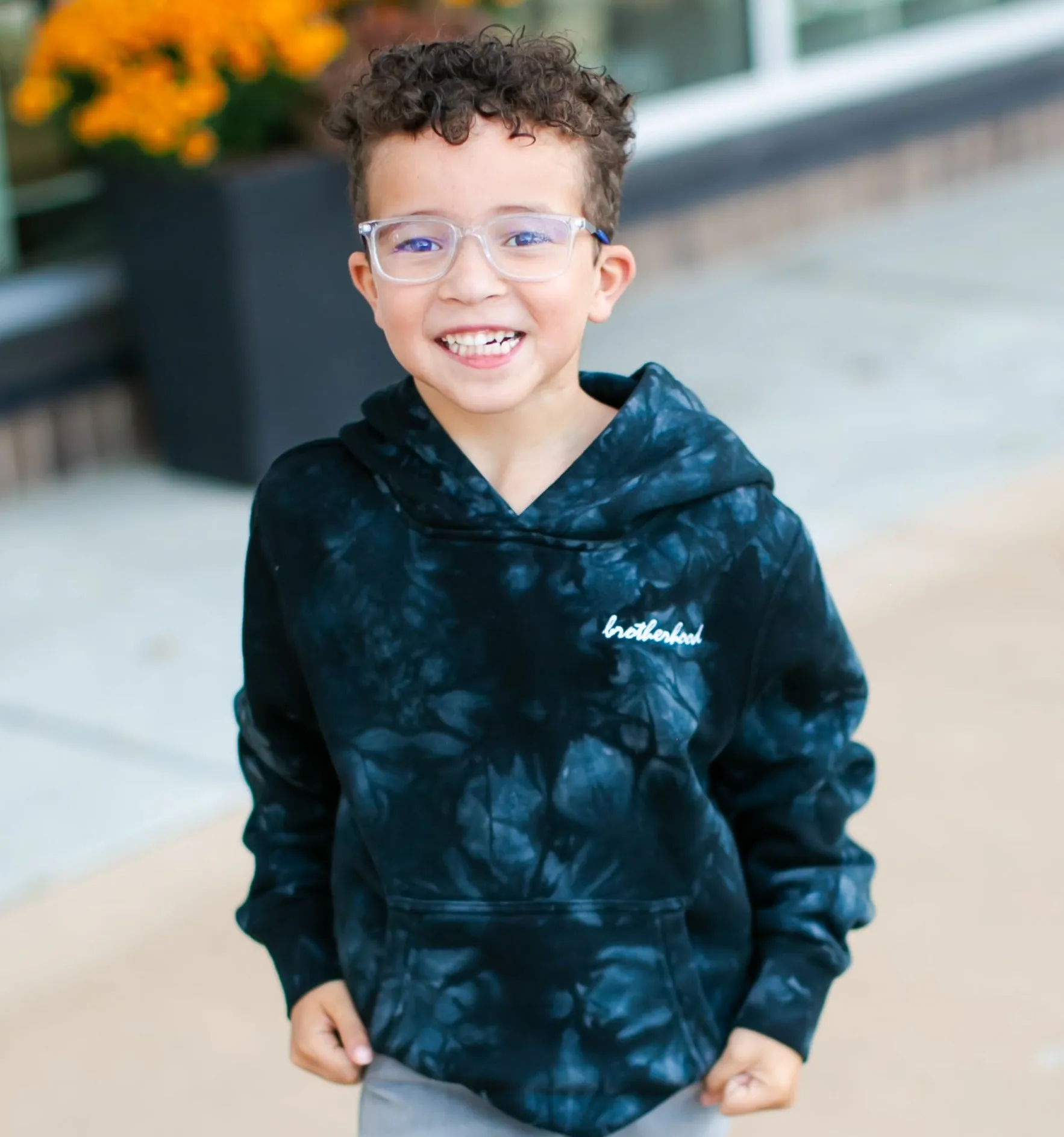 Roman & Leo - Boys BROTHERHOOD Tie Dyed Hoodie in Black/White (M 10-12)