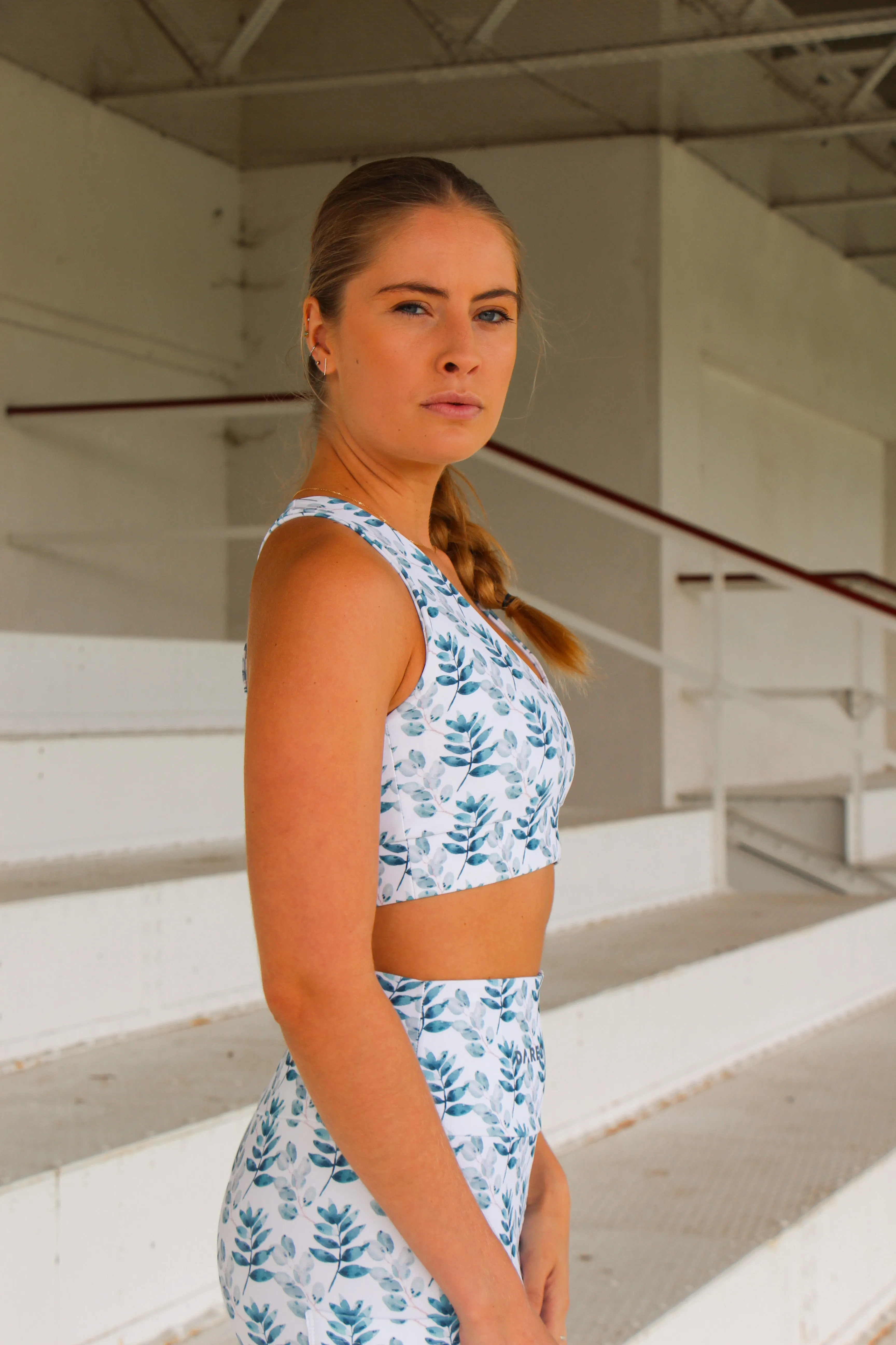 Silver-Green Eucalyptus Cross-Back Sports Bra